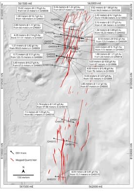 Figure 1: Plainview map showing 2022 drill holes at La Escarcha and Gabby with highlight intercepts. (CNW Group/Mantaro Precious Metals Corp.)