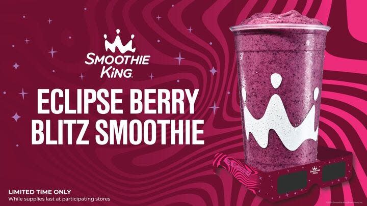 Smoothie King has a special eclipse-themed drink, too: the Eclipse Berry Blitz. The smoothie, available March 27 through April 8.