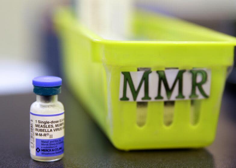 FILE - This Feb. 6, 2015, file photo shows a Measles, Mumps and Rubella, M-M-R vaccine on a countertop at a pediatrics clinic in Greenbrae, Calif. A study released this week has found that a 2016 California law intended to improve childhood vaccination rates had the greatest effect on high-risk areas where the rates were the lowest. (AP Photo/Eric Risberg, File)