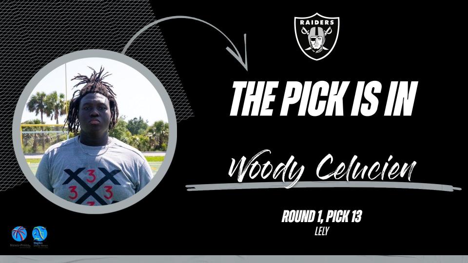 Lely offensive tackle Woody Celucien, selected 13th overall by the Las Vegas Raiders