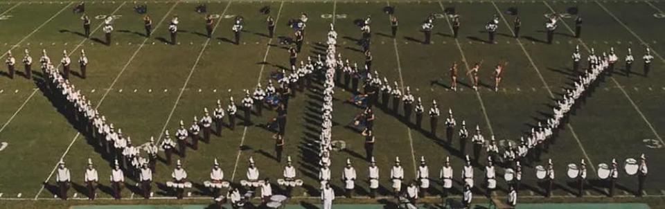 The Sound of West Texas Buffalo Marching Band performs in 1998 at Kimbrough Stadium.
