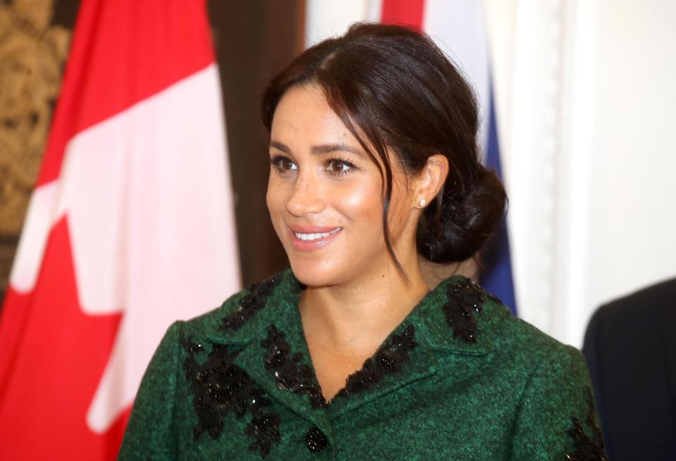 The Duchess of Sussex during a visit to Canada House in London for a Commonwealth Day youth event celebrating the diverse community of young Canadians living in London and around the UK.