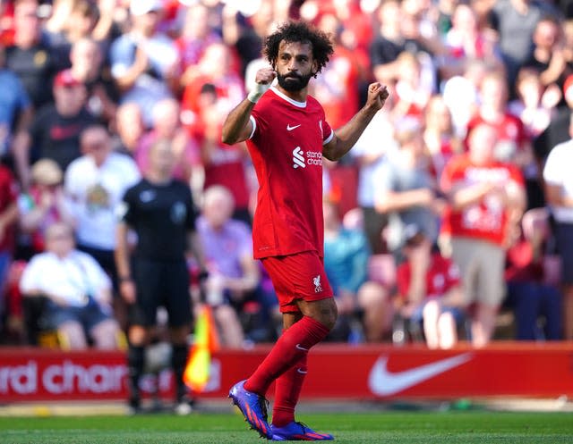 Mohamed Salah celebrates scoring for Liverpool