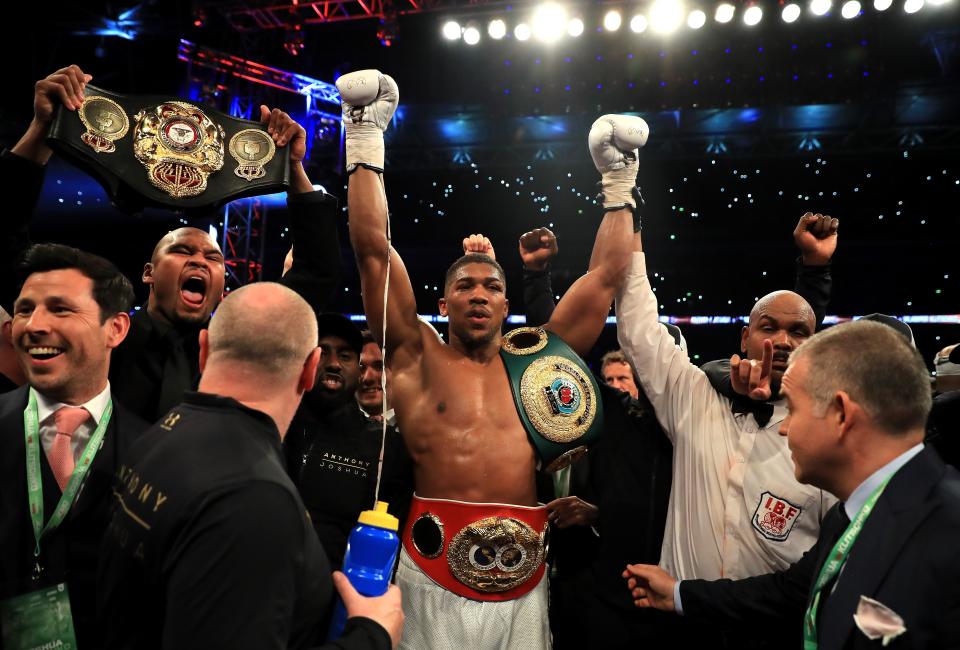 Anthony Joshua wins the heavyweight title in 2017Getty Images