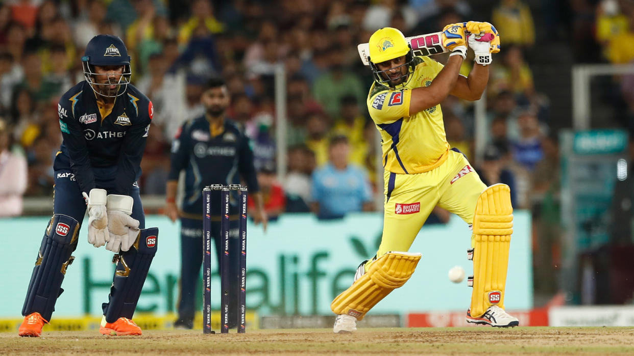  Chennai Super Kings' Ambati Rayudu bats in the IPL 2023 final. 