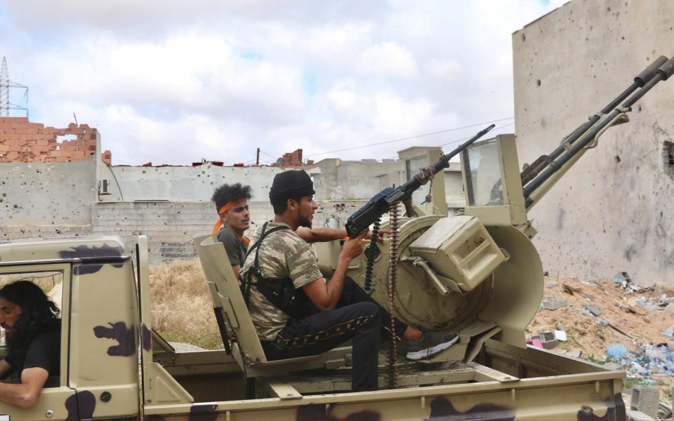 GNA forces operating south of Tripoli on April 22. Both sides in the war rely heavily on irregular militias with improvised weaponry.  - Hazem Turkia/Anadolu Agency