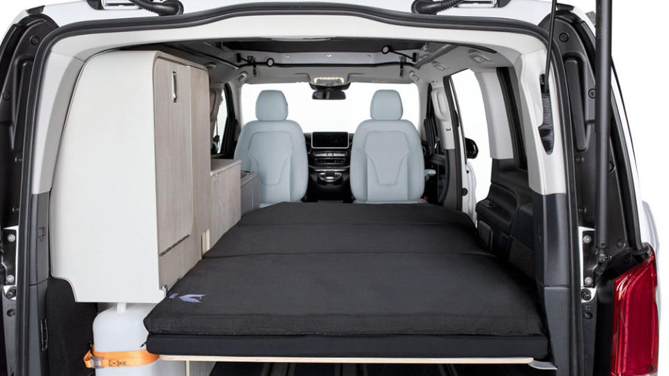 The sleeping area of the Tonke Mercedes-Benz EQV Touring
