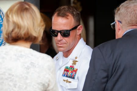 U.S. Navy SEAL Special Operations Chief Gallagher leaves court after the first day of jury selection at the court-martial trial at Naval Base San Diego