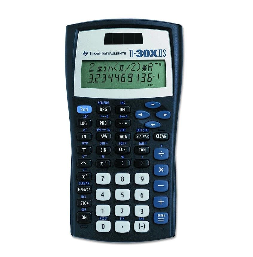 <p><a href="https://www.amazon.com/Texas-Instruments-Scientific-Calculator-Accents/dp/B00000JBNX/?tag=syn-yahoo-20&ascsubtag=%5Bartid%7C10057.g.44776816%5Bsrc%7Cyahoo-us" rel="nofollow noopener" target="_blank" data-ylk="slk:Shop Now;elm:context_link;itc:0;sec:content-canvas" class="link ">Shop Now</a></p><p>TI-30XIIS Scientific Calculator</p><p>Amazon</p><p>$9.88</p><span class="copyright">Amazon</span>