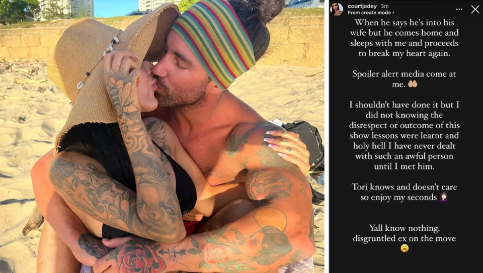  MAFS’ Jack Dunkley kissing his ex-girlfriend Courtney Adams / Courtney's Instagram statement.