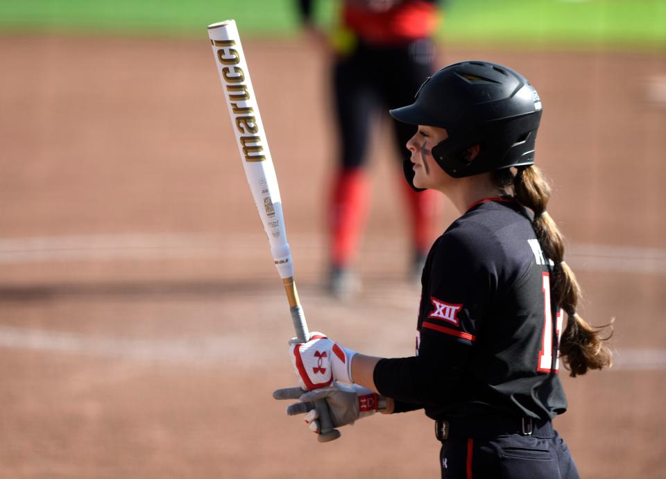 Texas Tech's Kailey Wyckoff goes up to bat during a scrimmage, Sunday, Feb. 4, 2024, at Rocky Johnson Field.