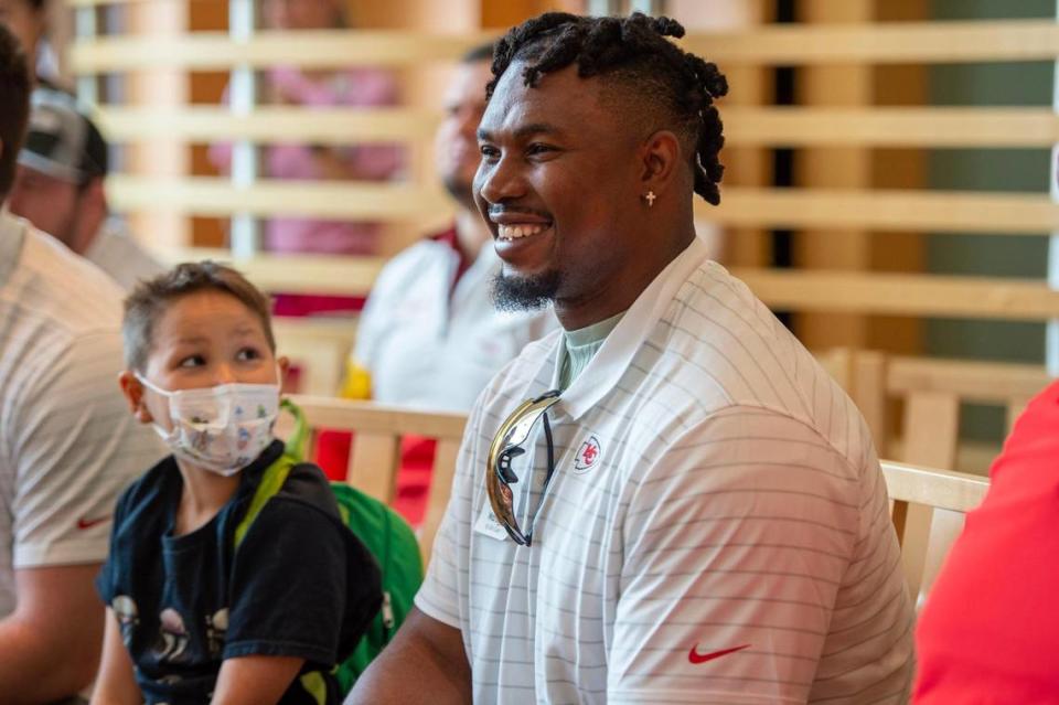 Kansas City Chiefs offensive tackle Prince Tega Wanogho signed autographs with his teammates at a Big Slick magic show Thursday at Children’s Mercy Hospital.