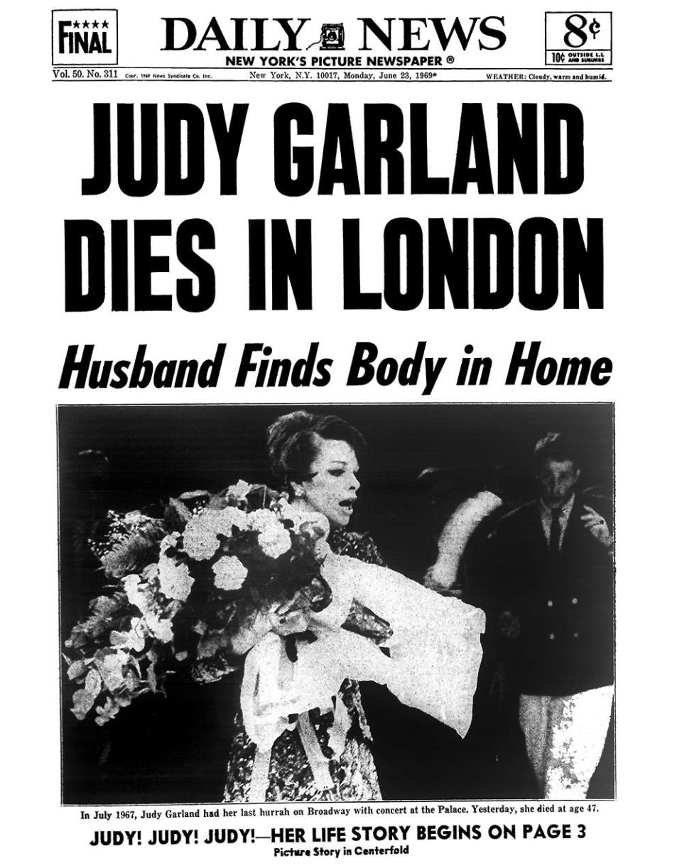 Daily News cover of Judy Garlands death