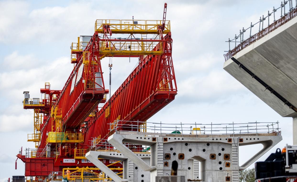  A launching girder used during the construction of the Colne Valley Viaduct for the HS2 high-speed rail link. 