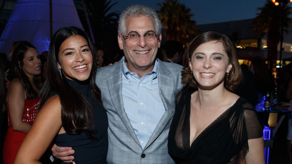 (Left to right): Gina Rodriguez, Mark Pedowitz, and Rachel Bloom - Credit: Mark Davis/Getty Images