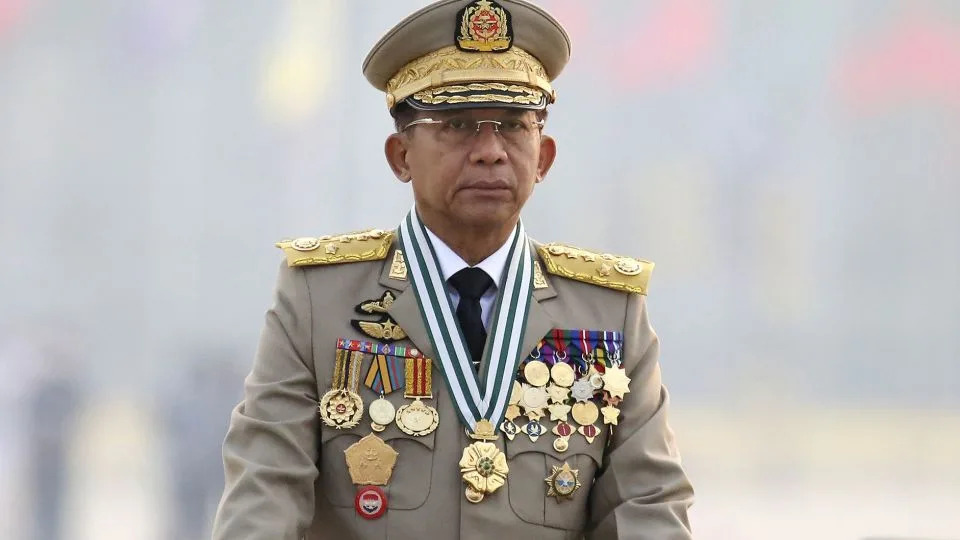 Myanmar's military commander-in-chief Sen. Gen. Min Aung Hlaing at an army parade in 2021 - AP