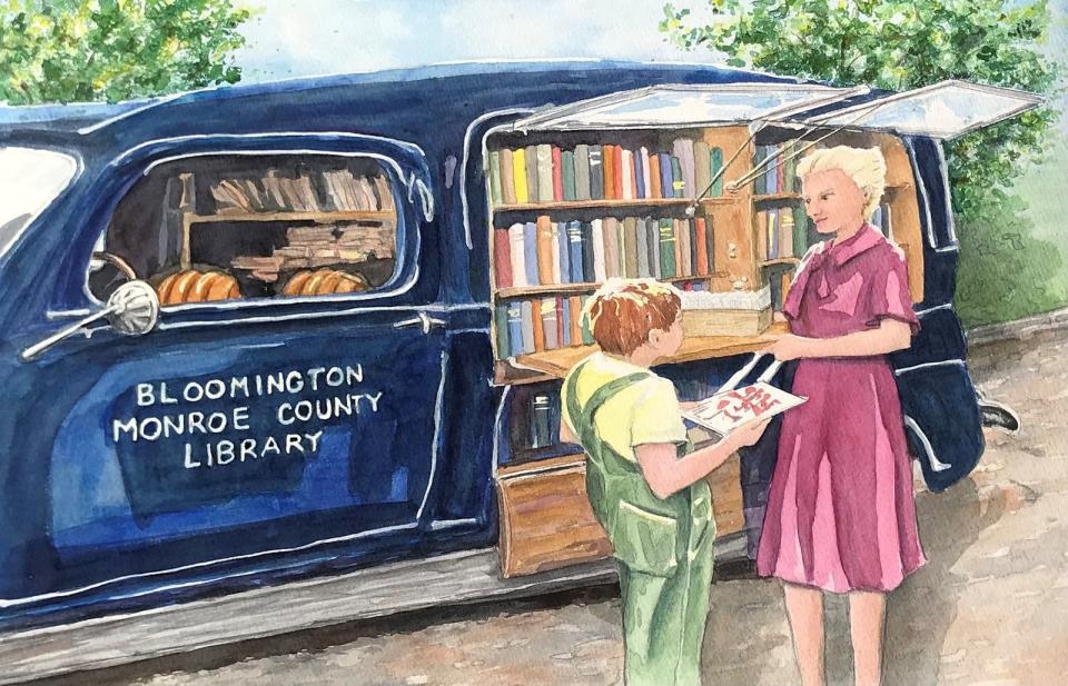 "Early Monroe County Bookmobile" by Christine Peterson is one of the Bloomington Watercolor Society paintings that will be on exhibit as part of the "We Paint ... Historic Bloomington."