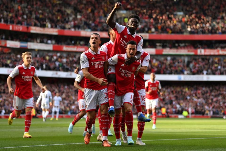 Arsenal celebrate after scoring against Liverpool back in October (Getty Images)