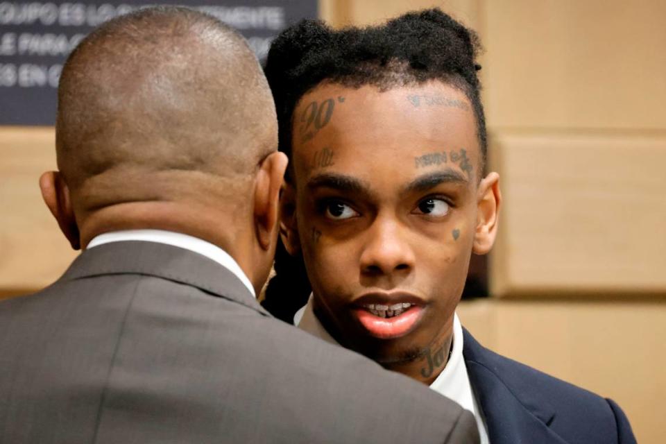 Jamell Demons, better known as rapper YNW Melly, is shown during his trial at the Broward County Courthouse in Fort Lauderdale on Wednesday, July 12, 2023. Demons, 22, is accused of killing two fellow rappers and conspiring to make it look like a drive-by shooting in October 2018. (Amy Beth Bennett / South Florida Sun Sentinel)