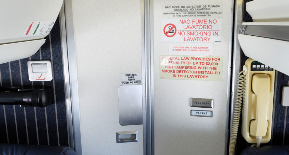 A file image of plane toilet. According to the suit, the flight attendant saw the pilot in the streaming video on the iPad.