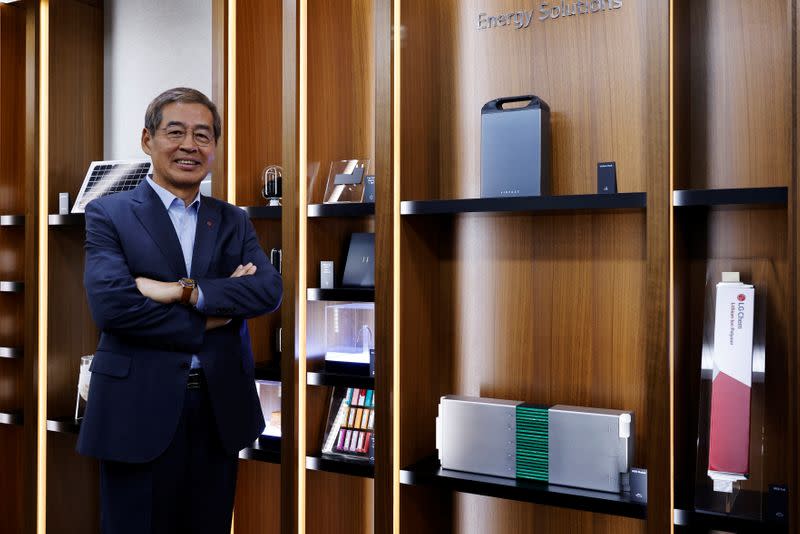 Shin Hak-cheol, CEO of LG Chem, poses for photographs after an interview with Reuters in Seoul