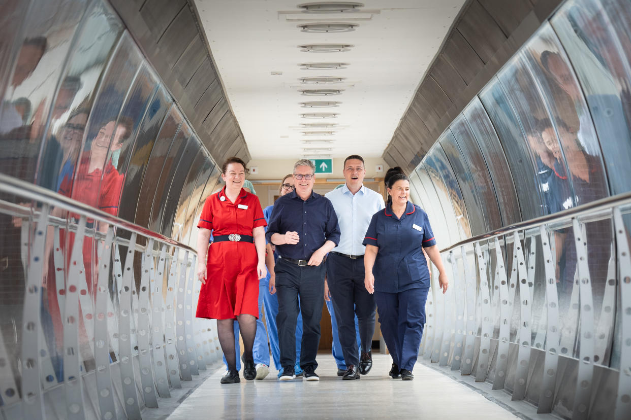 Sir Keir Starmer and shadow health secretary Wes Streeting prepare for the corridors of power with a trip to meet patients and staff at Bassetlaw Hospital in Nottinghamshire (Stefan Rousseau/PA)