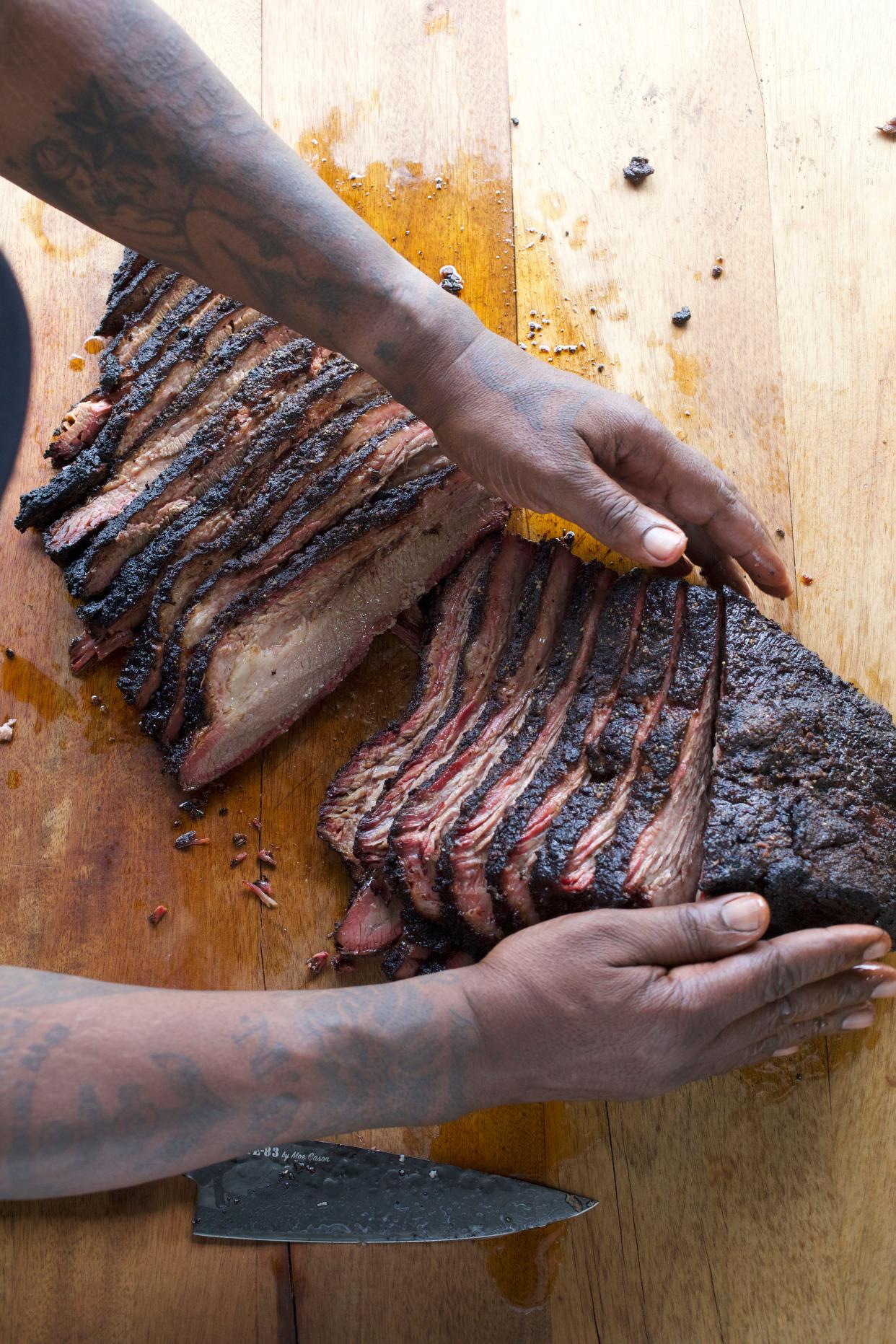 Barbecue brisket from "Big Moe's Big Book of BBQ," coming out on May 7 by Moe Cason.