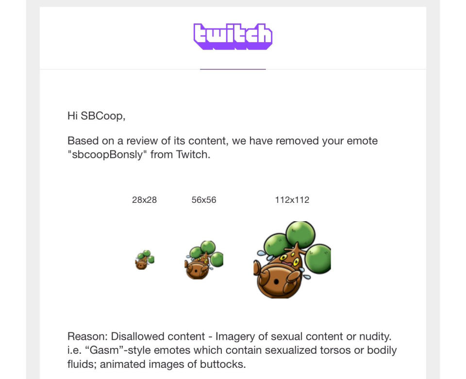 Twitch rechazó este emote de Pokémon por supuesto contenido sexual (imagen: SBCoop, vía Twitter, X)