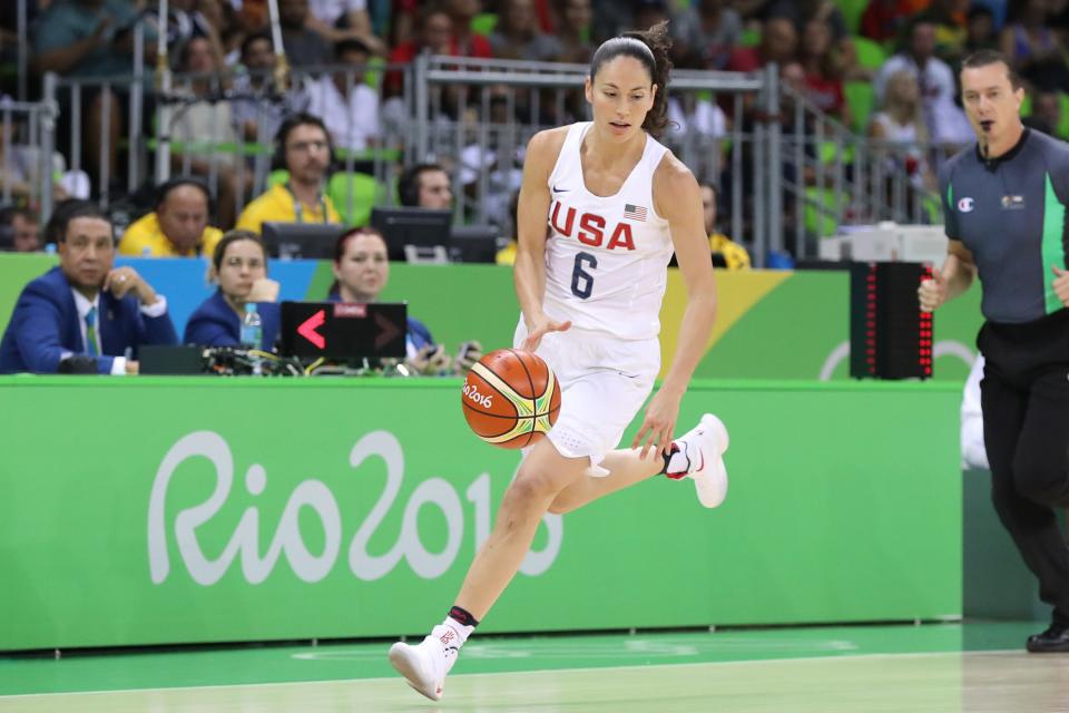 Sue Bird, playing during the 2016 Rio Olympics, has won four Olympic gold medals with Team USA.