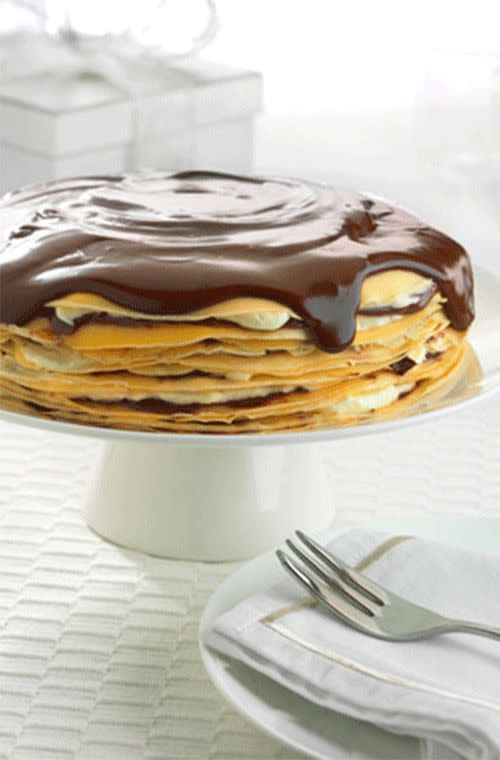 Chocolate Hazelnut Crêpe Cake With Chocolate Sauce