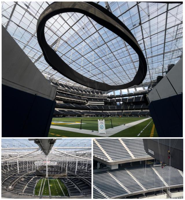 SoFi Stadium's translucent roof coming together