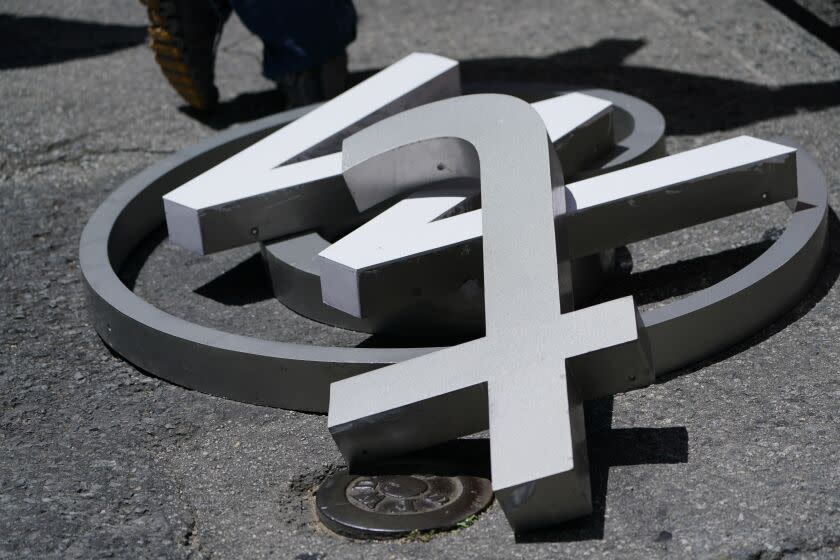 A pile of characters removed from a sign on the Twitter headquarters building are seen in San Francisco, Monday, July 24, 2023. Elon Musk has unveiled a new "X" logo to replace Twitter's famous blue bird as he follows through with a major rebranding of the social media platform he bought for $44 billion last year. The X started appearing at the top of the desktop version of Twitter on Monday, but the bird was still dominant across the smartphone app. (AP Photo/Godofredo A. Vásquez)