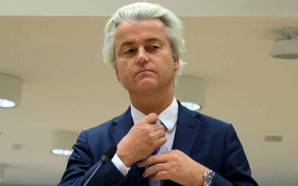 Populist anti-Islam lawmaker Geert Wilders prepares to address judges at the high-security court near Schiphol Airport, Amsterdam