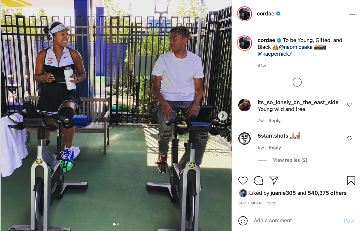 YBN Cordae rides a stationary bike with his tennis superstar girlfriend.