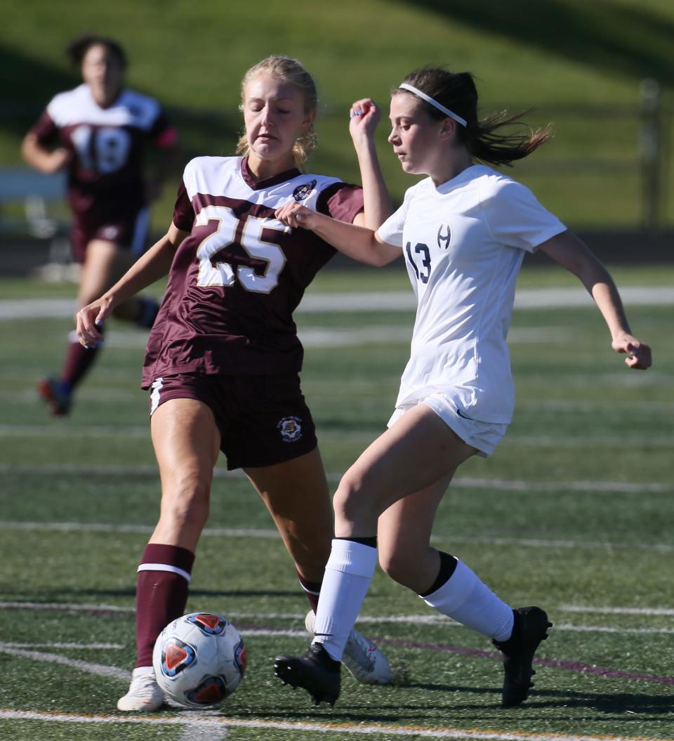 Archbishop Hoban's Lauren Mahoney, right, scored twice and added an assist in a win over CVCA.