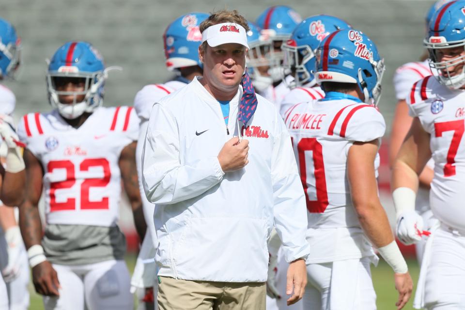 Ole Miss coach Lane Kiffin supports expanding the College Football Playoff to 12 teams. (Nelson Chenault, USA TODAY Sports)