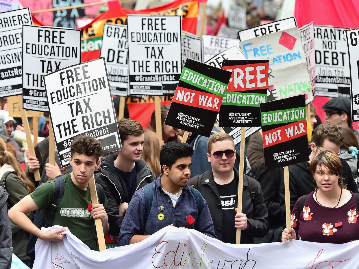 Students call for the abolition of tuition fees and an end to student debt at a protest in Westminster: PA