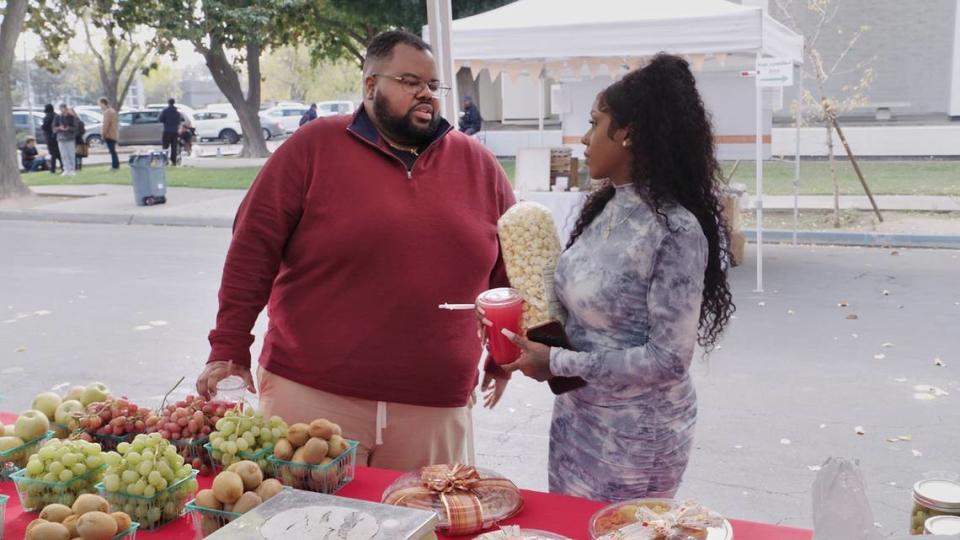 Modesto resident Tyray Mollett and his sister, Lashanti, visit the Modesto Certified Farmers Market in a scene from the new season of “90 Day Fiancé: Before the 90 Days” airing on the TLC channel. TLC/Discovery, Inc.