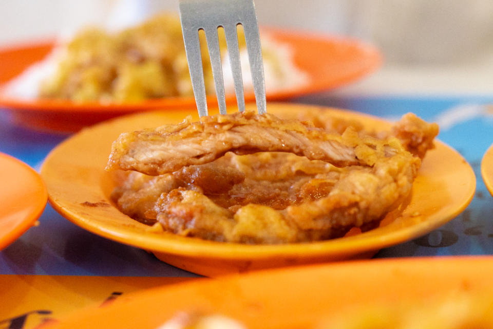 loo's Hainanese curry rice - piece of pork cutlet