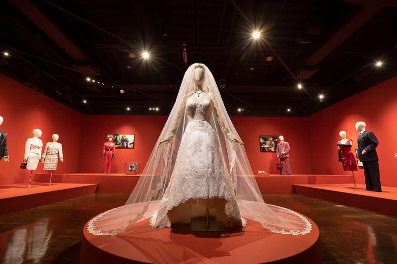 A look at the wedding dress inspired by Patrizia Gucci’s real-life Gucci dress. Beads were hand-sewn and appliqued. - Credit: Alex J. Berliner/ABImages