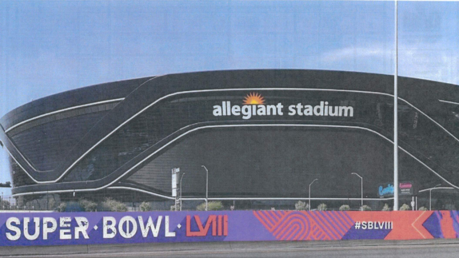 <em>A rendering of how the security perimeter may look outside Allegiant Stadium to drivers on I-15. (NFL)</em>