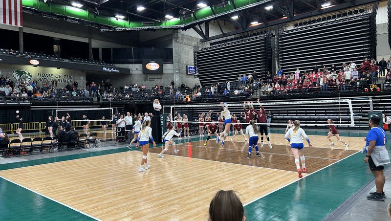 Class 4A high school volleyball teams compete at Utah Valley University during the 4A state tournament on Wednesday, Oct. 25, 2023.