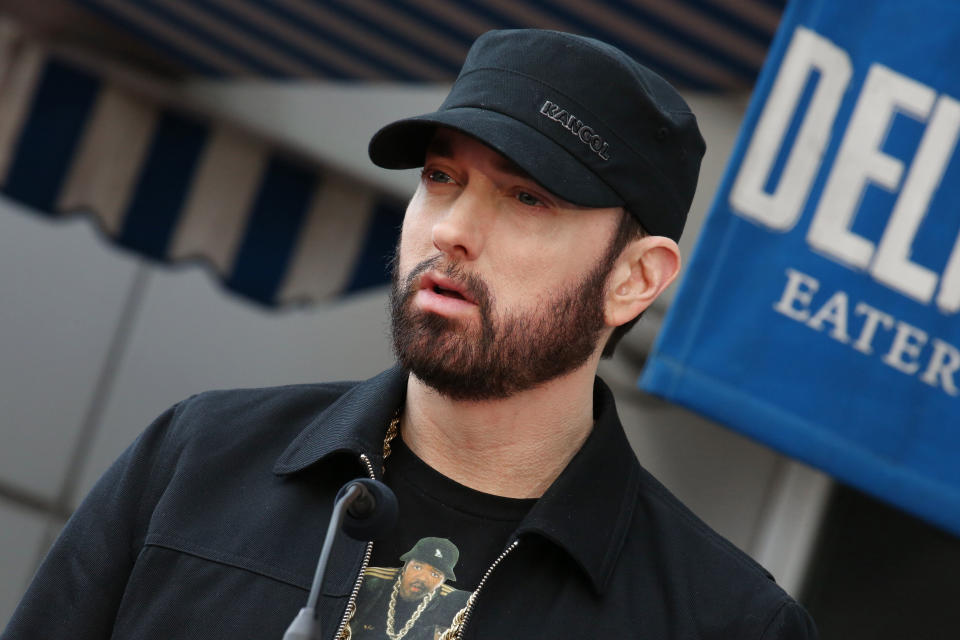 Mandatory Credit: Photo by Matt Baron/Shutterstock (10543976cv)  Eminem  50 Cent honored with a Star on the Hollywood Walk of Fame, Los Angeles, USA - 30 Jan 2020