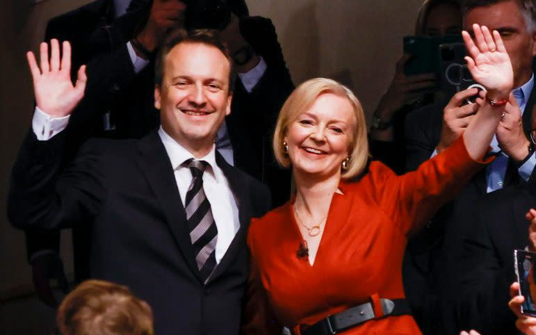 Liz Truss with her husband, Hugh O'Leary, after her first Conservative Party conference speech as leader - Geoff Pugh for The Telegraph