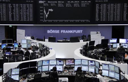 The curve of the German share price index DAX board is pictured at the Frankfurt stock exchange May 2, 2014. REUTERS/Remote/Stringer