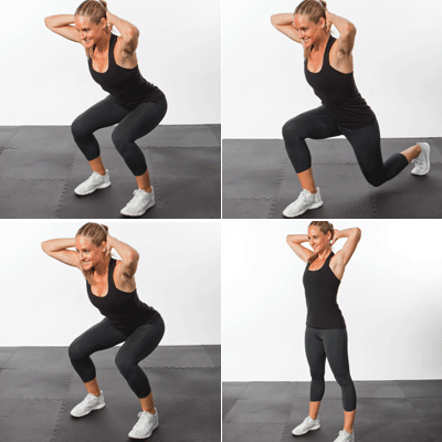 Moderate Intensity Minute: 1, 2, 3 Squat and Rear Lunge