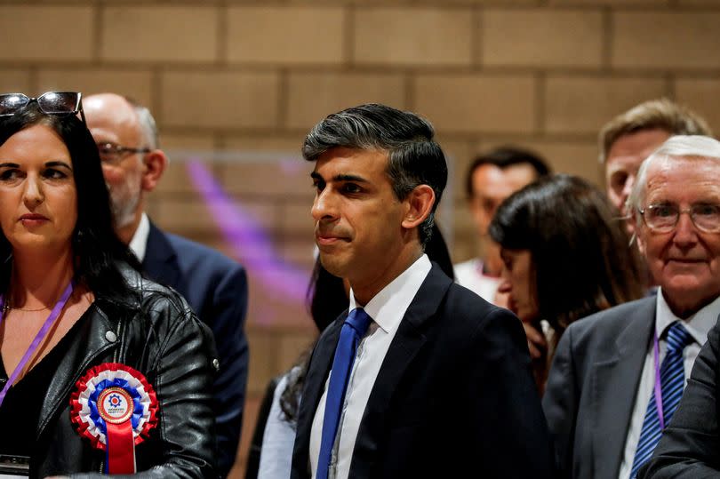 Tory leader Rishi Sunak at Northallerton Leisure Centre in Northallerton, North Yorkshire, after holding his seat in the Richmond and Northallerton constituency