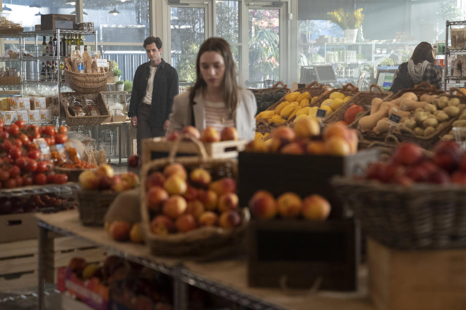 Penn Badgley and Victoria Pedretti in the second season of "You." (Photo: Tyler Golden/Netflix)