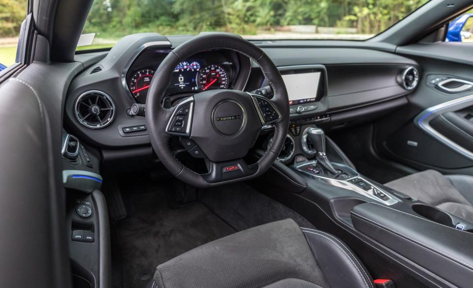 <p>GM's 10-speed gearbox, however, quickly makes you forget the lazy days of the Turbo 350 three-speed slushbox that was often tasked with routing power to the rear tires of Camaros of yore. <a rel="nofollow noopener" href="https://www.caranddriver.com/features/g15377492/ford-10-speed-automatic-transmission/" target="_blank" data-ylk="slk:Co-developed with Ford;elm:context_link;itc:0;sec:content-canvas" class="link ">Co-developed with Ford</a>, the Camaro SS's new $1595 optional transmission is a paradigm of torque-transmitting splendor.</p>