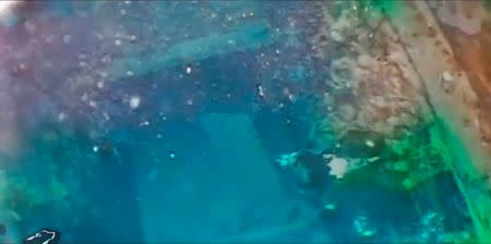 A still image captured from a video footage from the research vessel Martin Bergmann of the Arctic Research Foundation shows what they say is the wreckage of the of HMS Terror in the bottom of Terror Bay in Canada on September 3, 2016. Courtesy Arctic Research Foundation/Handout via REUTERS